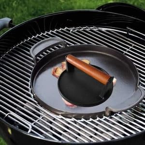 Burger Press 7.08" Round,Heavy-Duty Cast Iron Smash Burger Press Meat Steak With Wood Handle for Blackstone Camp chef Pitboss Weber Griddle Grills(Round)