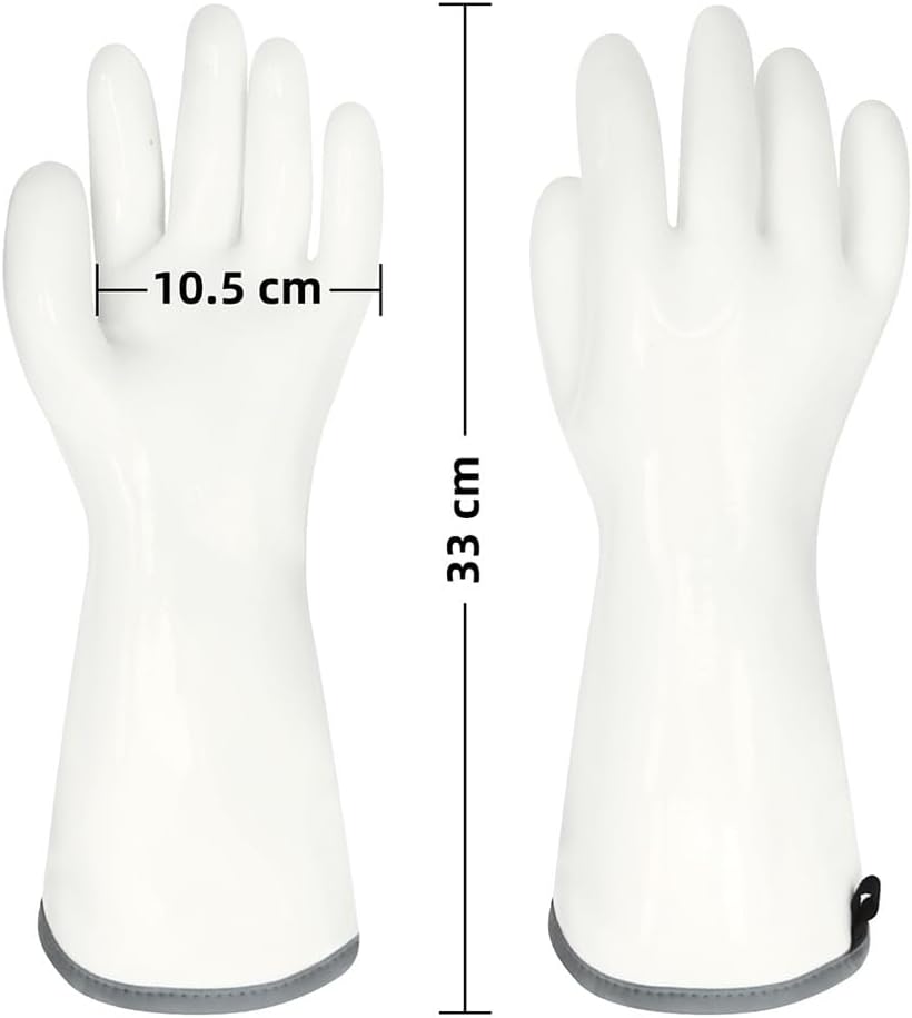 Silicone BBQ Gloves, Oven Gloves with Fingers 932°F Heat Resistant, Kitchen Waterproof Hot Proof Glove for Fryer, Smoker, Baking, Cooking (White, XXL)