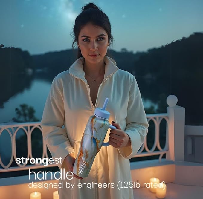 Coldest Tumbler with Handle and Straw - 100% Leak Proof Insulated Tumbler with Lid and Straw (3 Lids) - Stainless Steel Tumblers for Women & Men - Cup Holder Friendly Base, 36 oz (Monsoon)