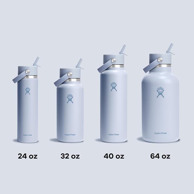 Hydro Flask Water Bottle - Insulated Stainless Steel - Wide Mouth Flex Straw Lid, Non Spill, Leakproof and Refillable in 24 Oz Surf Blue