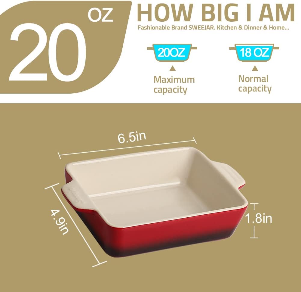 Sweejar Ceramic Baking Dish, Rectangular Small Baking Pan with Double Handles, 20 Oz for Cooking, Brownie, Kitchen, 6.5 x 4.9 x 1.8 Inches(White)