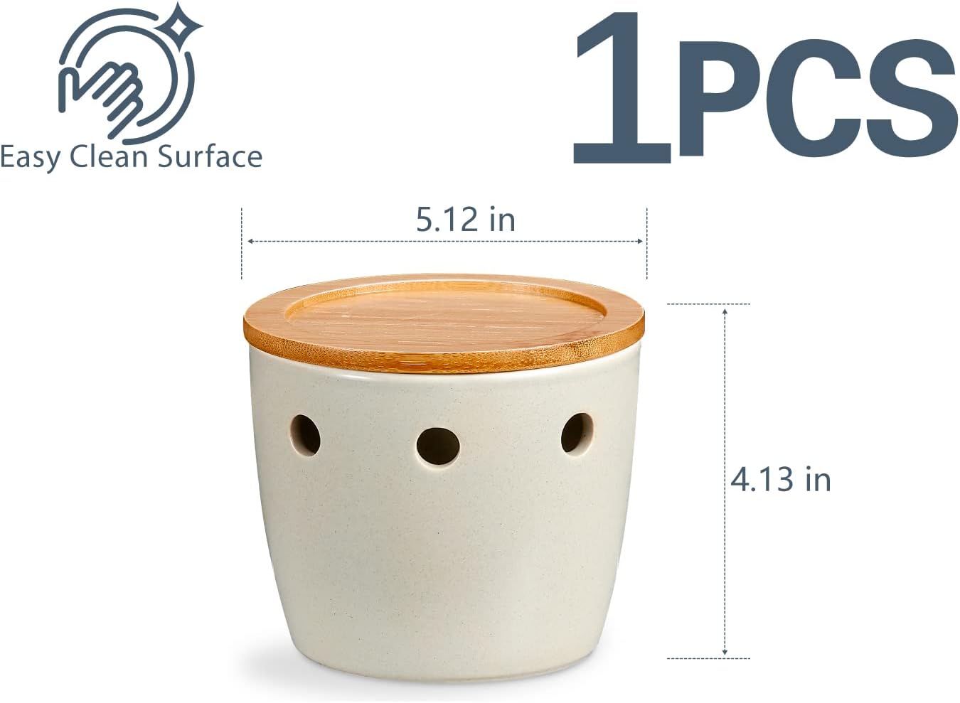 ONEMORE Large Garlic Keeper with Lid, Ceramic Garlic Saver 5 inch, Garlic Keeper for Counter, Gray