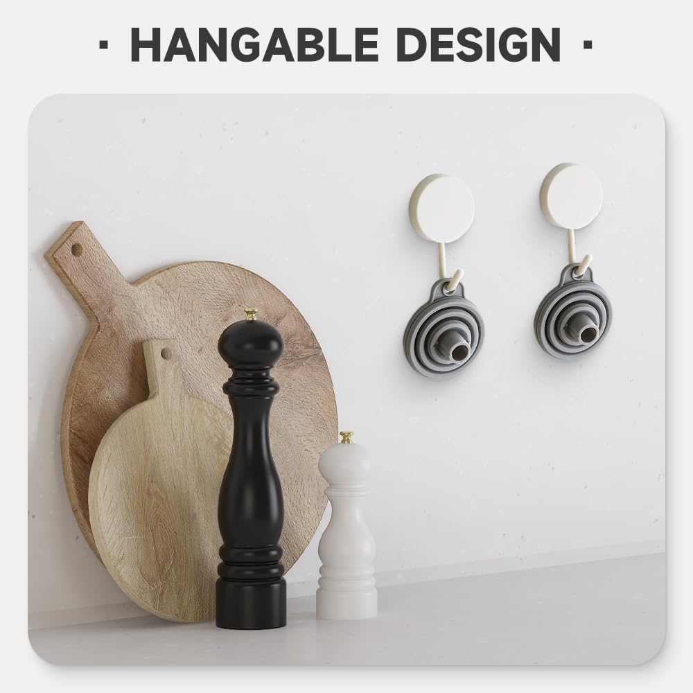 Kitchen Funnel Set, 2025 Upgrade Silicone Collapsible Funnel Silicone Collapsible Food Funnels for Kitchen 3 Sizes Funnels for Home Use Filling Bottles Daily Cooking (Grey, 2Set 11+14+20g)