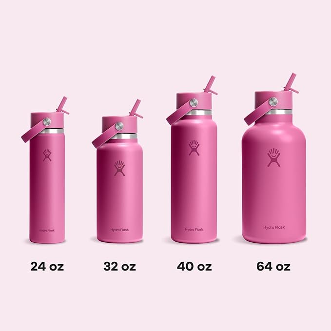 Hydro Flask Water Bottle - Insulated Stainless Steel - Wide Mouth Flex Straw Lid, Non Spill, Leakproof and Refillable in 40 Oz Reef Pink