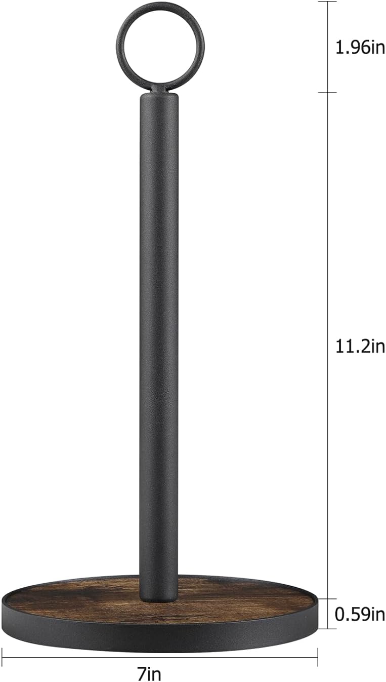 OROPY Paper Towel Holder Countertop with Heavy Duty Wood Base, Farmhouse Paper Towel Roll Stand for Kitchen Counter fits Standard and Jumbo Size Paper Towels (Brown)