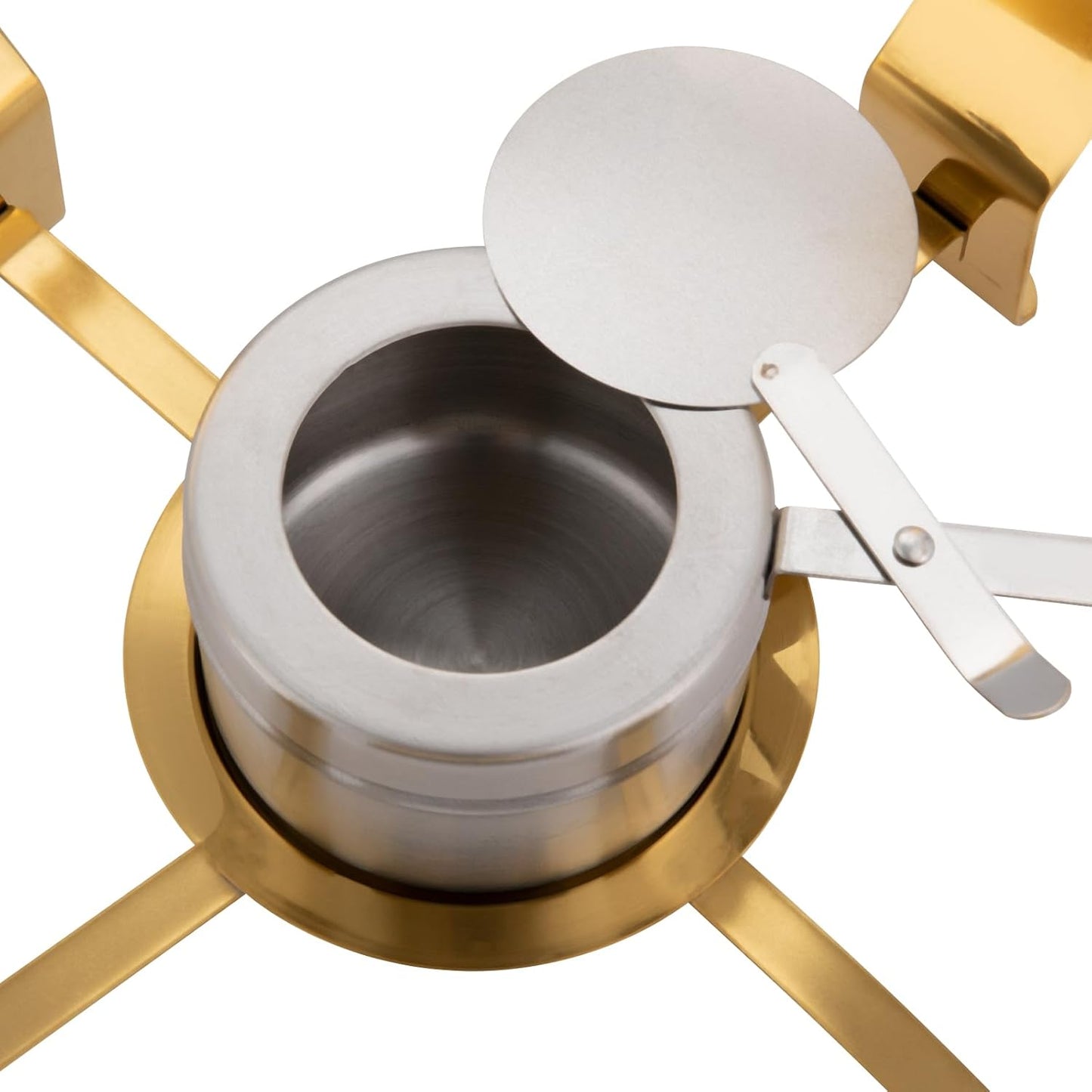 Chafing Dish Buffet Set, Stainless Steel Hanging Lid Dining Stove, Roll Top Chafing Dish Buffet Diamond-Shaped Lid and Round Stand for Buffet Restaurants and Banquets (Gold, 6L/6.3QT)