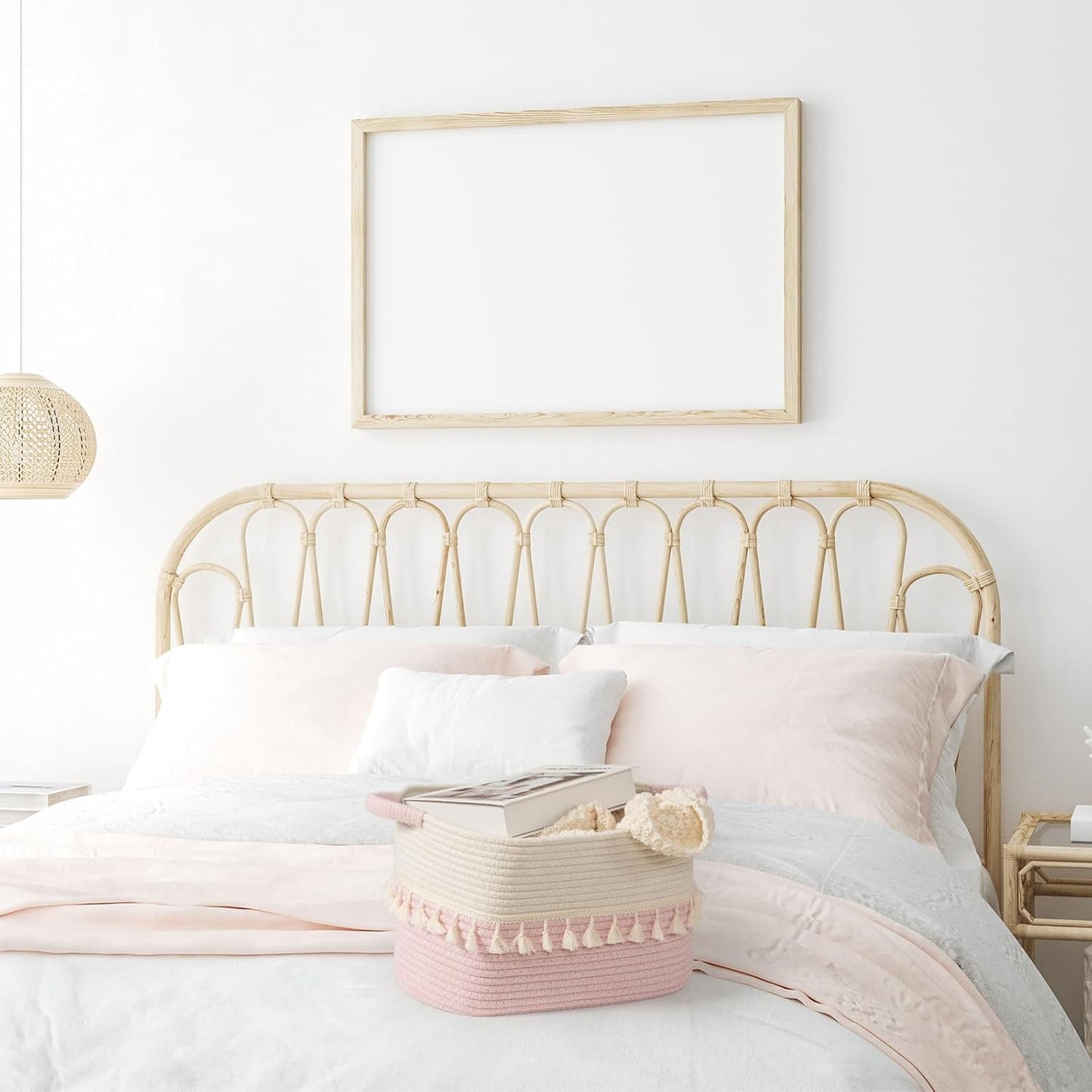 TeoKJ Storage Baskets 3 Packs, Storage Basket for toys,Towel, Storage Bins, Woven Basket for Shelves Bedroom Laundry Nursery, White & Pink