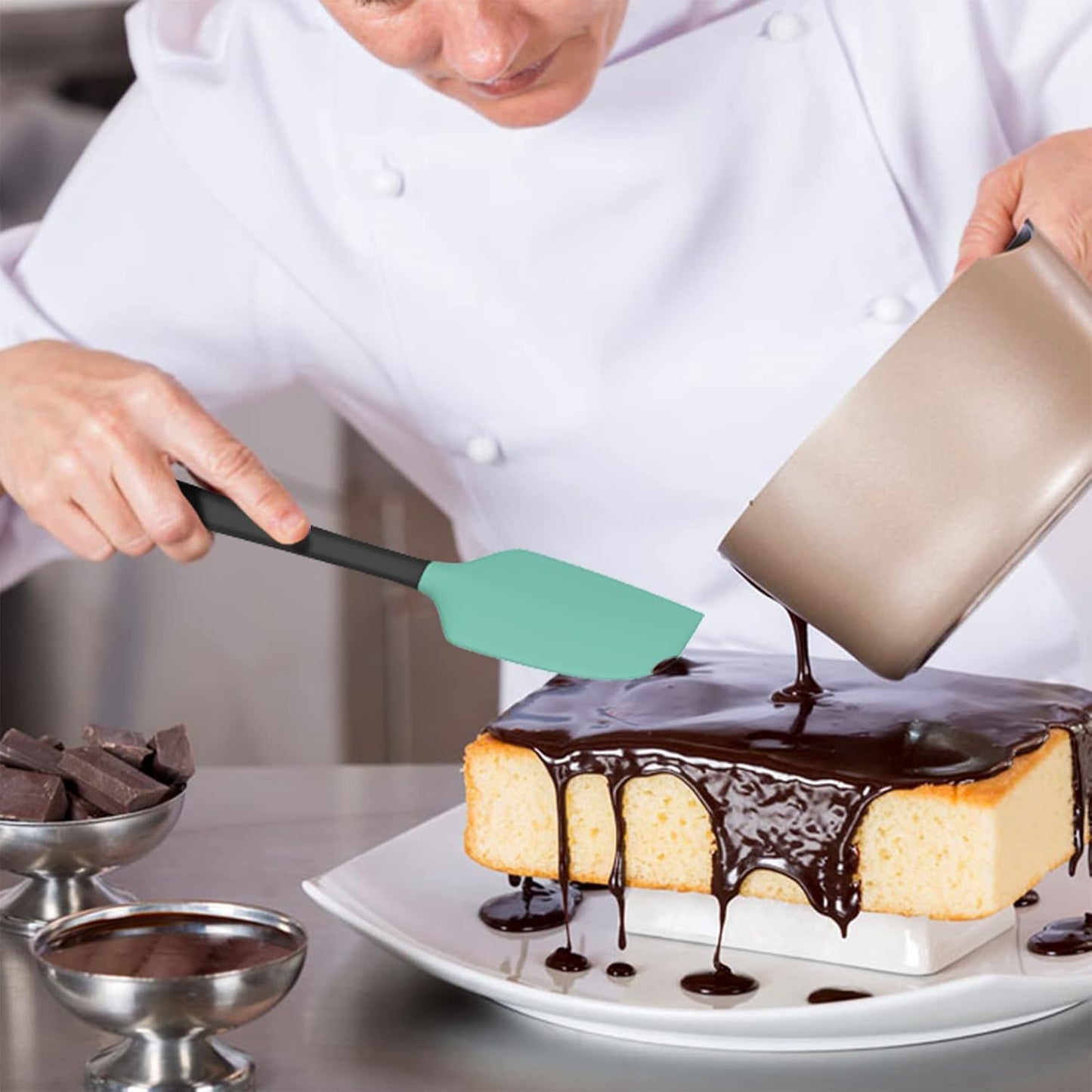 Coukre Silicone Spatula Set of 5,High Temperature Resistant, Food Grade Silicone, Dishwasher Safe, for Baking, Cooking (Aqua Green Black, Split-type)