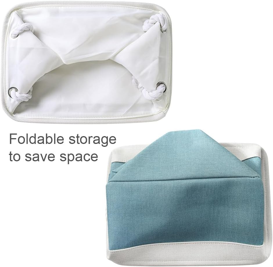 TheWarmHome Fabric Storage Bin with Handles,Storage Basket for Home Storage and Organization, Shelf Basket with Cover for Living Room Bedroom Closet(White & Green Large,15.7L*11.8W*8.3H