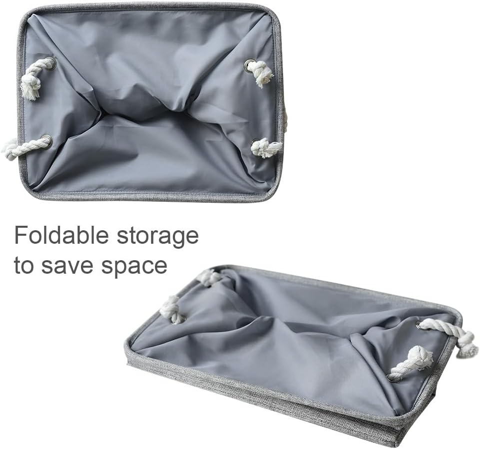 Storage Basket for Shelves - 17X15X12 inch 2 Pack Collapsible Storage Bin with Rope, Canvas Fabric Storage Cubes for Cloth Decorative Books Nursery (Grey)