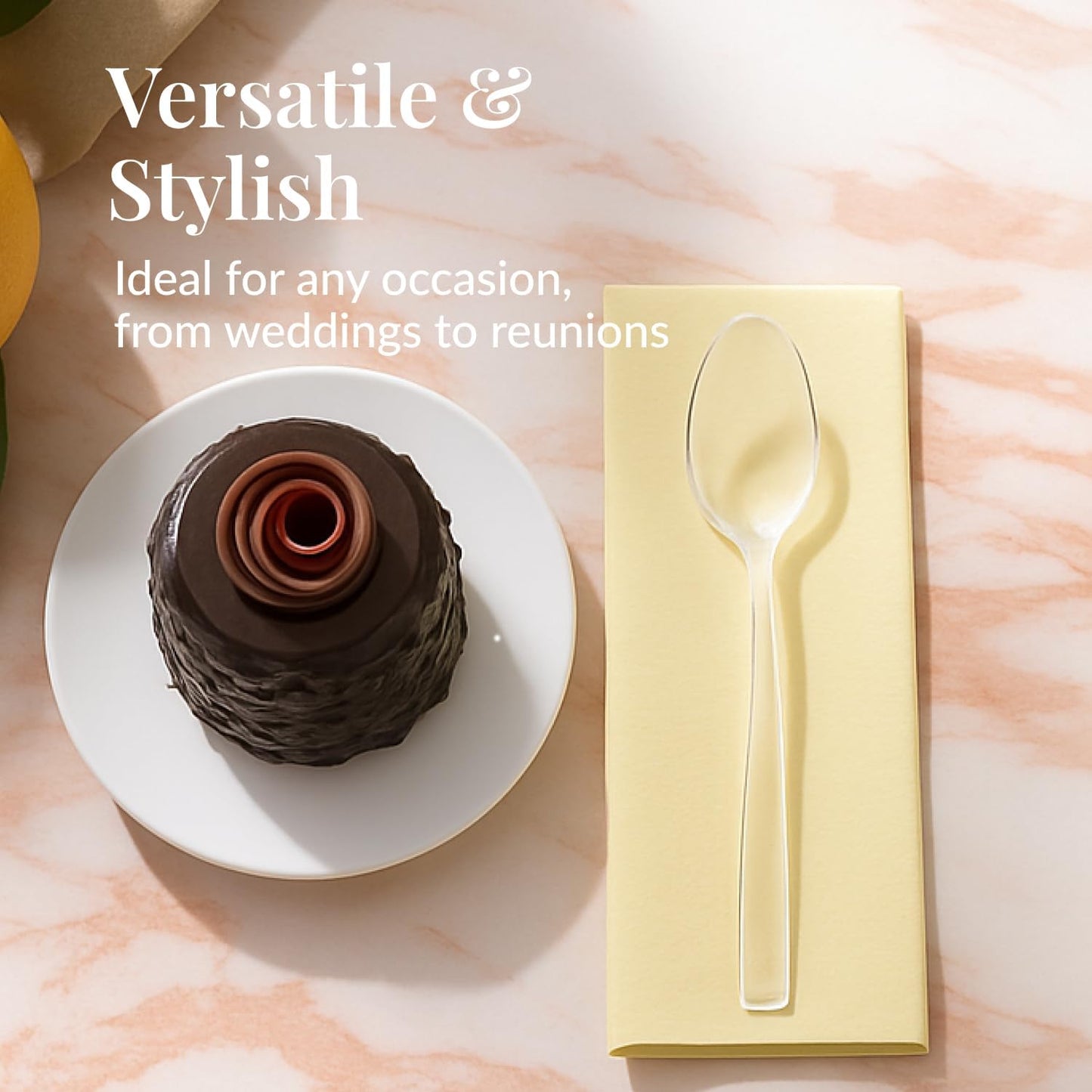 Prestee 100 Clear Plastic Spoons Bulk - Durable Disposable Plastic Silverware Spoons - Heat-Resistant Spoon Cutlery - Heavy Duty Flatware Pack - Disposable Silverware Utensil Set for Hot and Cold Food