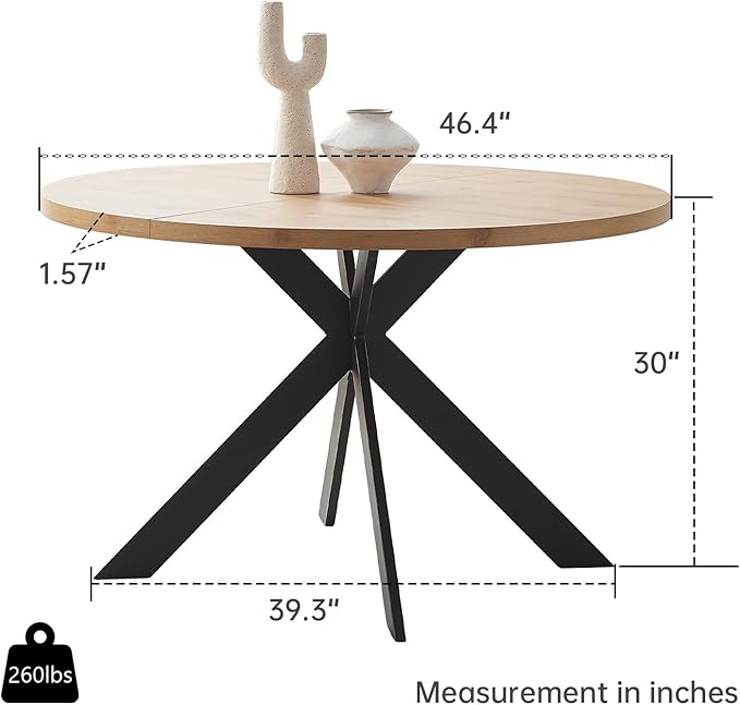 46.4" Round Dining Table Set, Mid Century Modern Round Dining Table for 4-6 Person, Steel Legs, Leisure Coffee Table for Kitchen Dining Room, Save Space