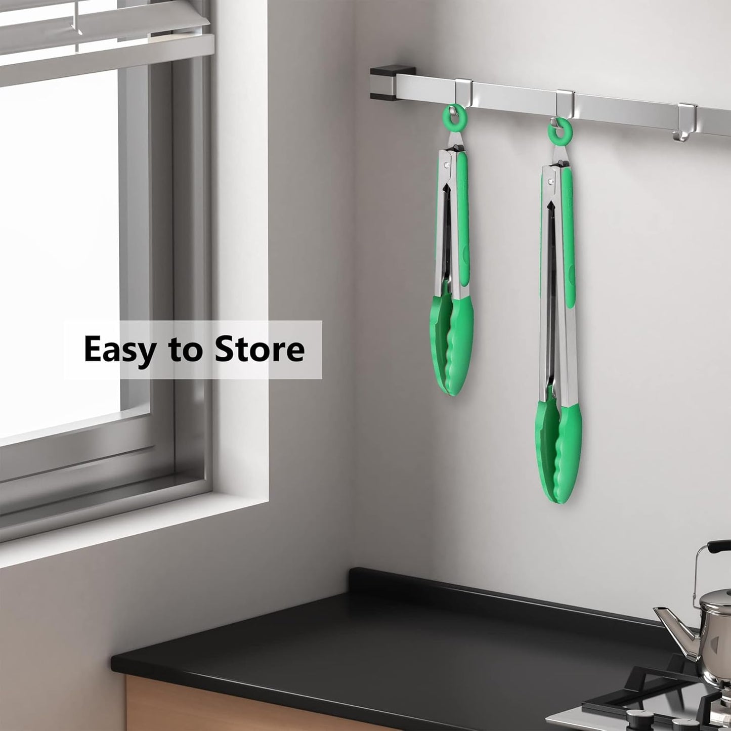 9-Inch & 12-Inch Premium Stainless Steel Food Tongs, Turquoise Silicone BPA Free Non-Stick BBQ Cooking Grilling Locking Kitchen Tong