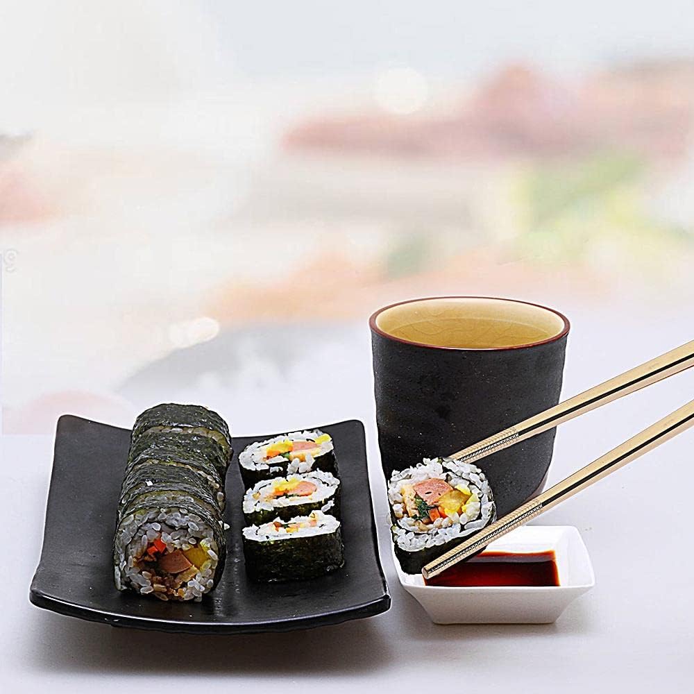 Metal Chopsticks Reusable Titanium Plated Stainless Steel Japanese Korean for Food & Cooking 9.5Inch Non-Slip for Beginners Square Laser 5 Pairs Gift Set