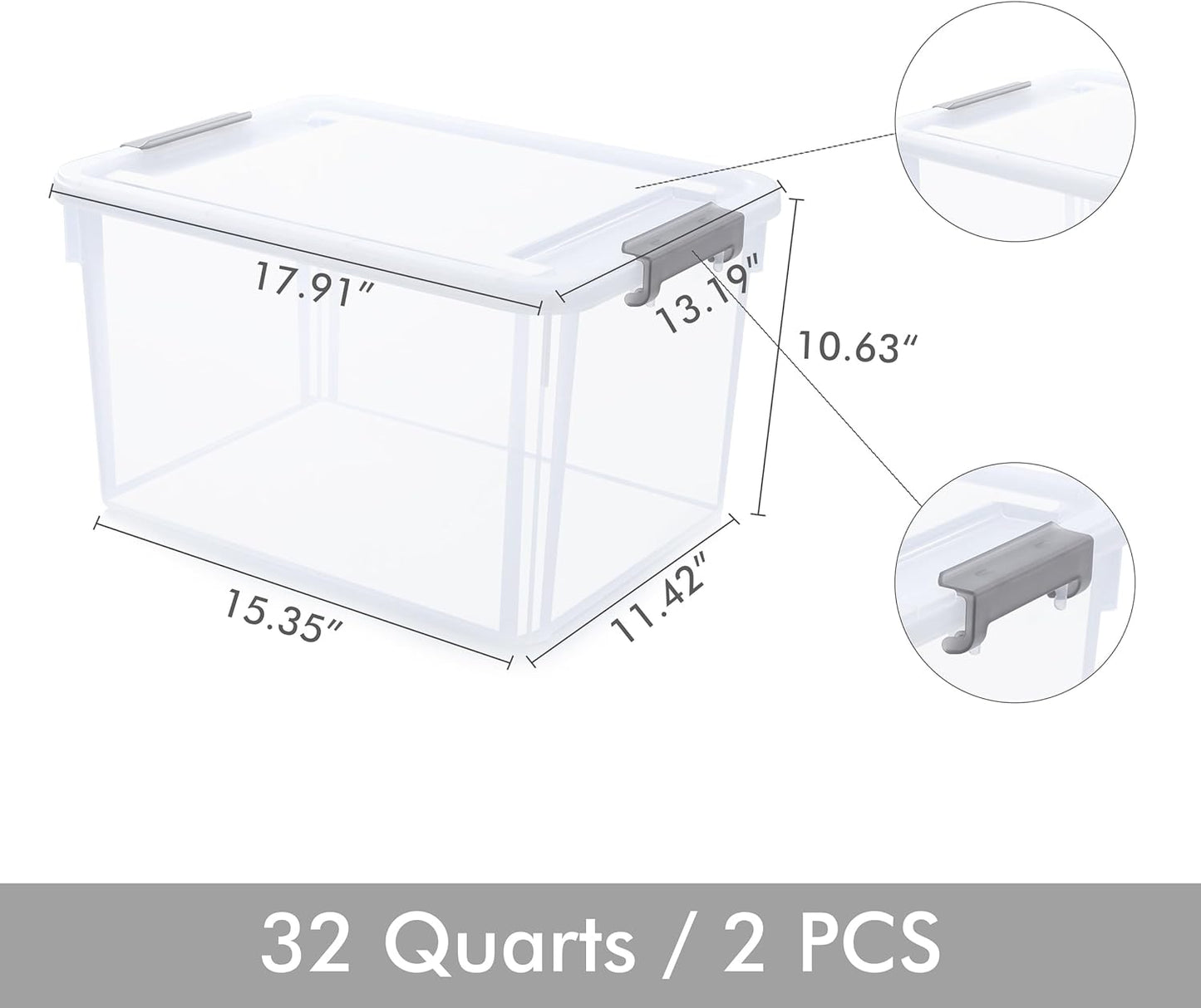 Citylife 32 QT Plastic Storage Bins with Latching Lids Stackable Storage Containers for Organizing Large Clear Storage Box for Garage, Closet, Classroom, Kitchen, 2 Packs