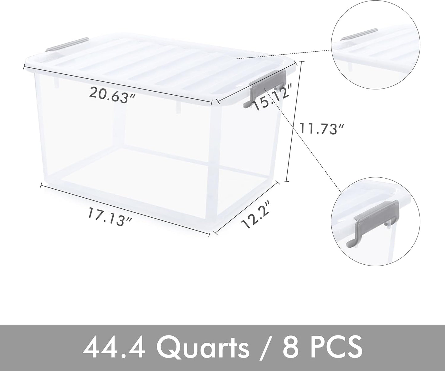 Citylife 44.4 QT Plastic Storage Bins with Latching Lids Stackable Storage Containers for Organizing Large Clear Storage Box for Garage, Closet, Kitchen, 8 Packs