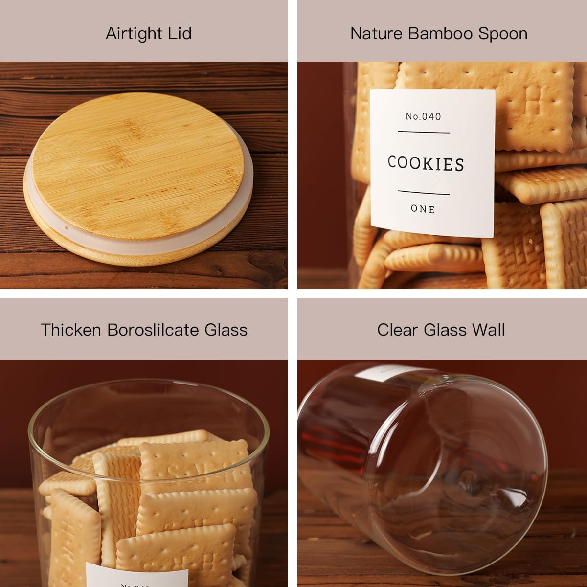 Set of 2 Large Glass Flour and Sugar Containers - 100 Fl oz Thicken Glass Storage Jars with Airtight Bamboo Lid and 132 Kitchen Pantry Labels - Big Clear Rice Containers Farmhouse