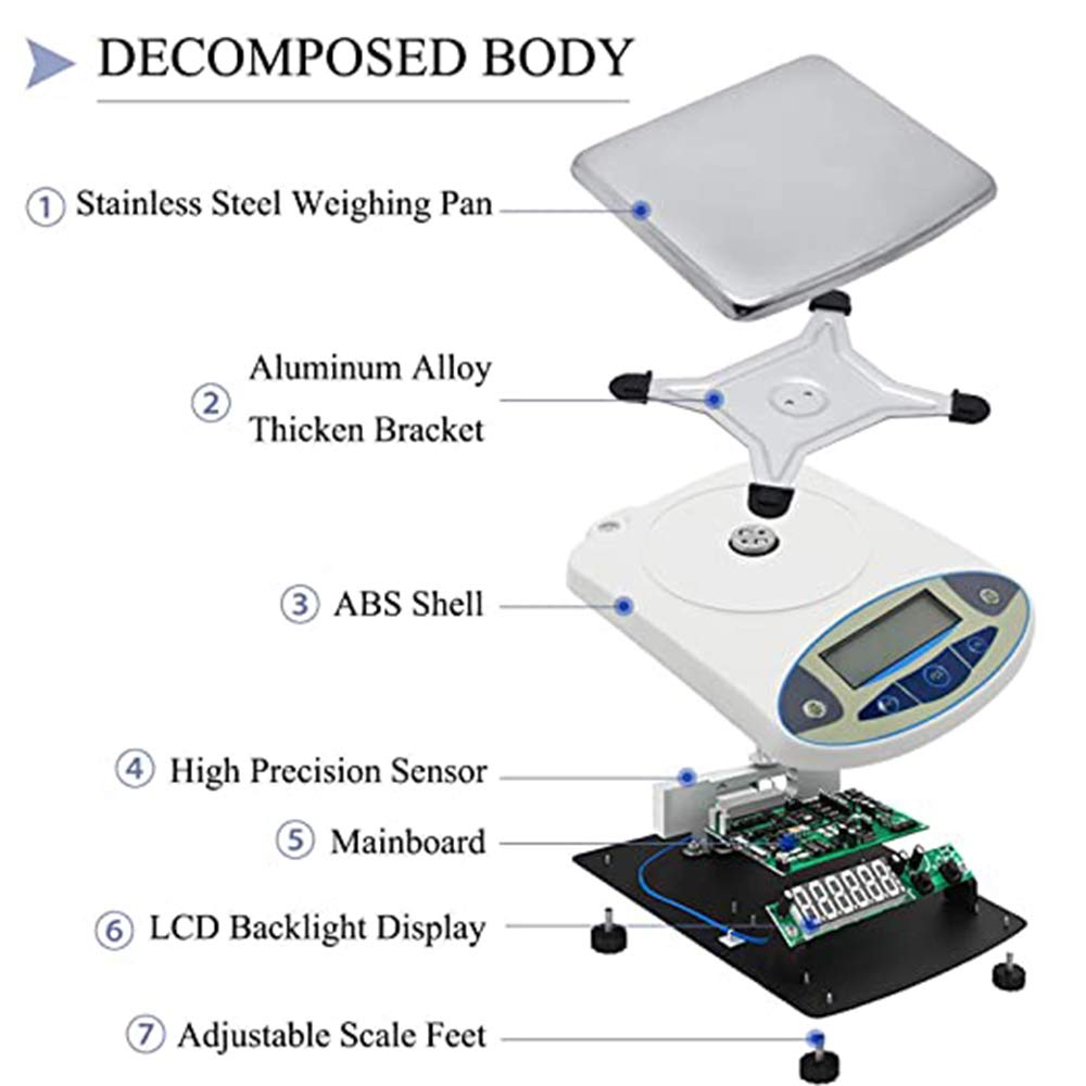 CGOLDENWALL Lab Scale 20kgx0.1g Digital Precision Scale Electronic Balance Laboratory Weighing Industrial Scale Kitchen Counting Scale Scientific Scale Calibrated (20kg, 0.1g)
