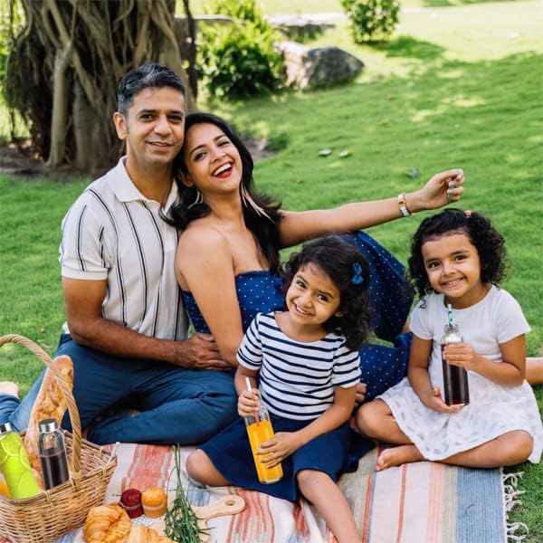 Clear Glass Bottles with Lids 18 oz, Reusable Glass Water Bottles with Stainless Steel Cap for Juicing, Refrigerator,100% Leak Proof, BPA Free, Set of 3