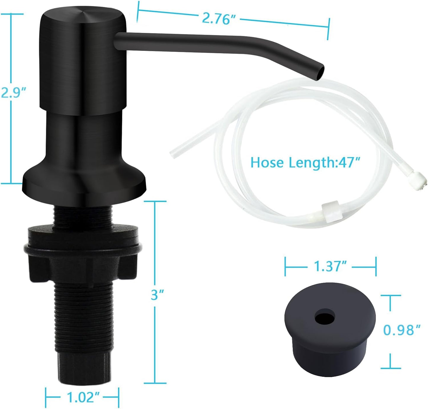 Soap Dispenser for Kitchen Sink, Kichen Sink Soap Dispenser, 47" Extension Tube kit, Under Sink Soap Dispenser Pump, No Need More Refills, Good Suction Power, Black