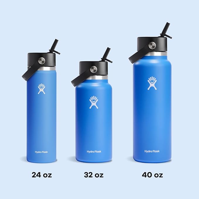 Hydro Flask Water Bottle - Insulated Stainless Steel - Wide Straw Lid, Non Spill, Leakproof in 40 Oz Cascade Blue