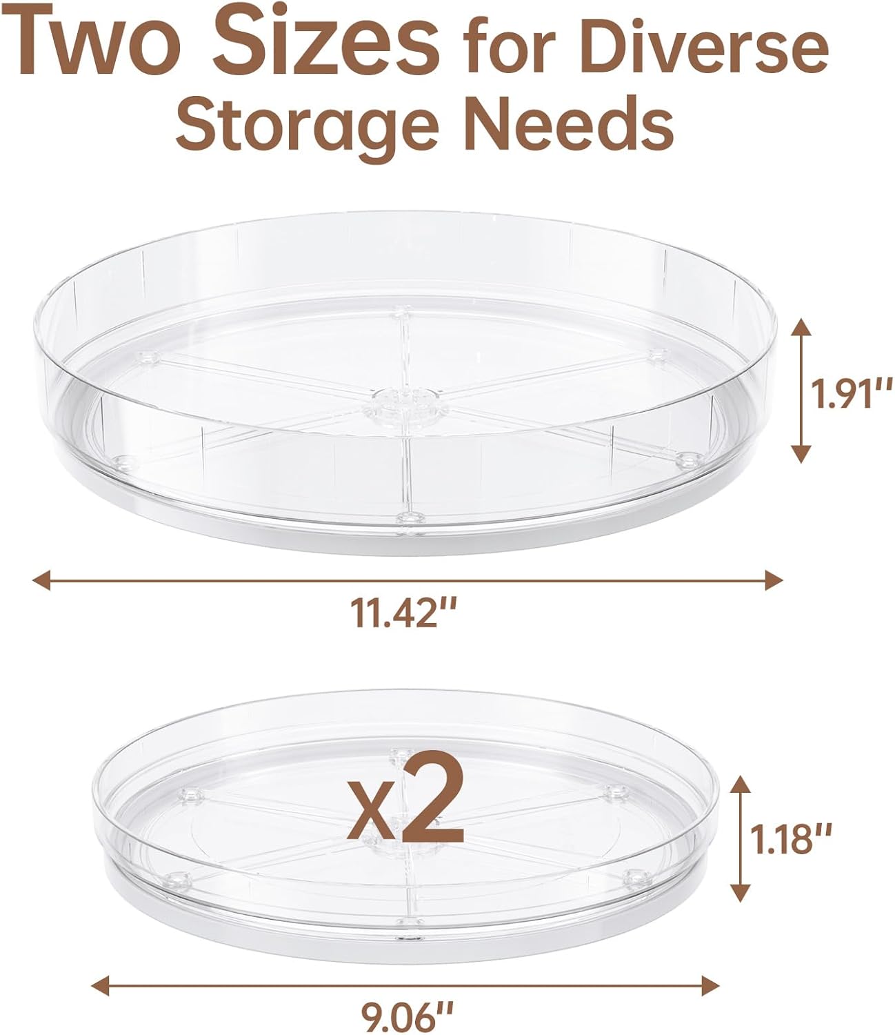 LAMU 3 Pack Lazy Susan Organizer, Clear Lazy Susan Turntable for Cabinet, Spice Organizer for Pantry, Refrigerator, Table Top, Kitchen Organizer and Storage, 2 Size (1 Piece 11'' + 2 Piece 9'')