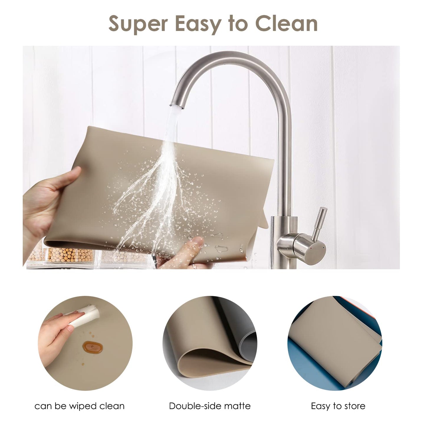 Extra Large Silicone Mats, Silicone Table Mat for Crafts Kids Dinner Placemat, Dab Mats Desk Countertop Protector Mats, Heat Insulation Kitchen Pastry Mat Silicone Pad-Brown, 23.6''x15.7''