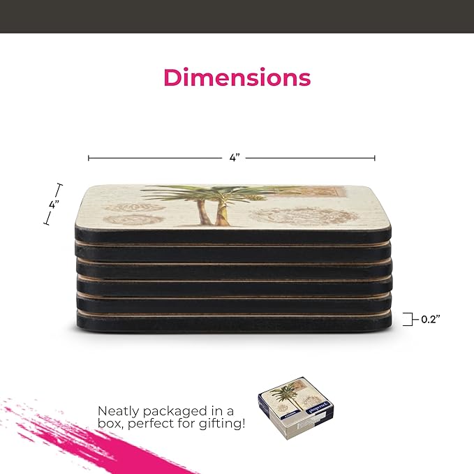 Pimpernel Wild Apple Vintage Study Coasters, Set of 4 – 4.25" Square Cork-Backed Drink Mats with Botanical Tree Artwork, Heat & Stain Resistant Surface Protectors for Dining & Kitchen Use