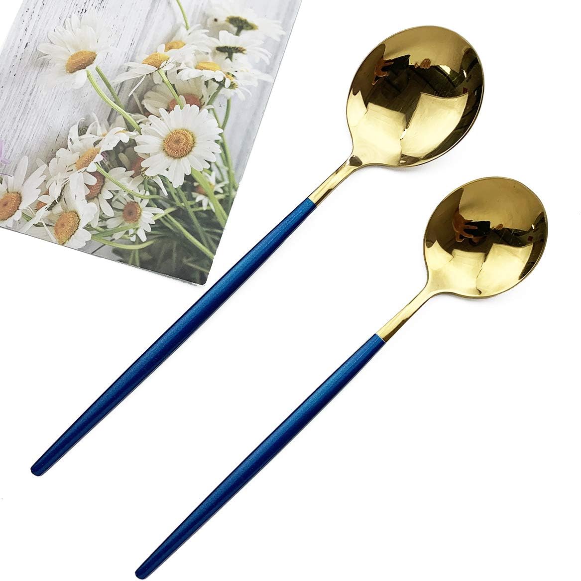 Blue Gold Silverware Set, JASHII 30-Piece Stainless Steel Satin Finish Flatware Set, Kitchen Utensil Set, Mirror Polished Tableware Cutlery Set for Home and Restaurant, Dishwasher Safe