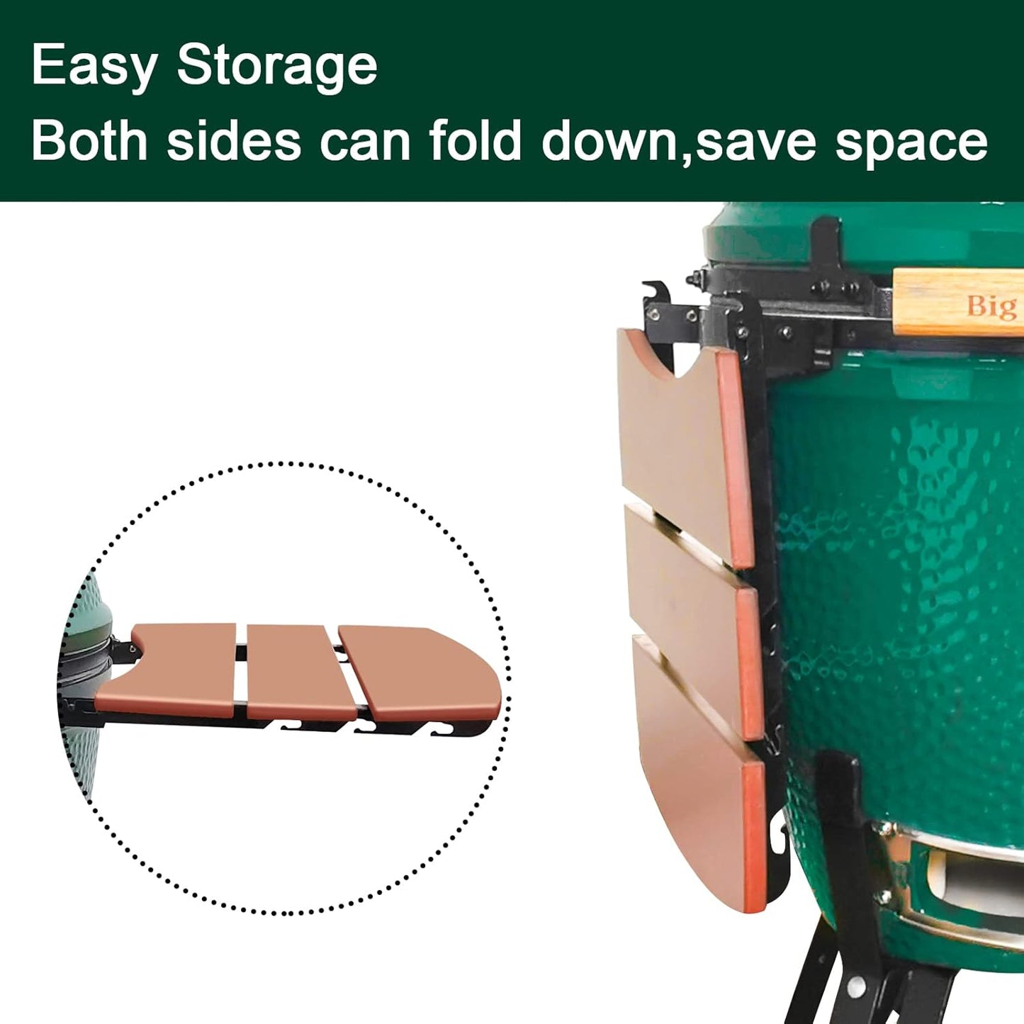 Side Shelves Upgrade Plus Big Green Egg Accessories, Composite 3 Slat Egg Mates for XLarge Big Green Egg with Folding Side Shelves Replacement Parts Grill