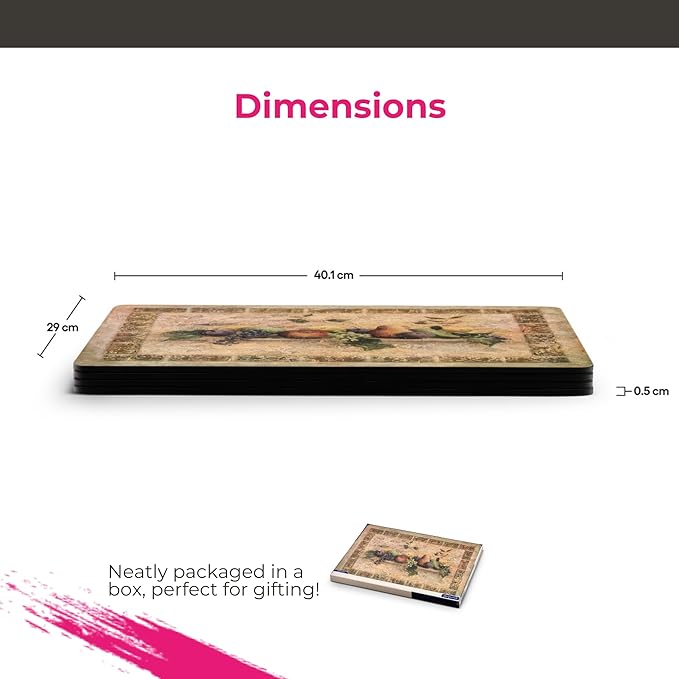 Pimpernel Tuscan Palette Collection Placemats & Coasters Set – (15.7" x 11.7") Cork-Backed Dining Table Accessories with Artistic Italian Design, Heat & Stain Resistant Lacquered Finish