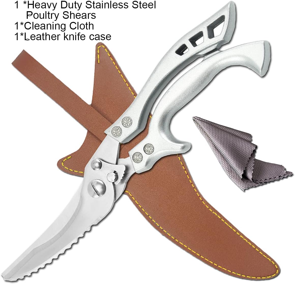 ANDONG Professional Heavy Duty Kitchen Scissors - Spring Loaded Ultra Sharp Stainless Steel Multipurpose Poultry & Cooking Shears for Bones, Meat, Chicken, Fish, Turkey, Vegetables,Dishwasher Safe