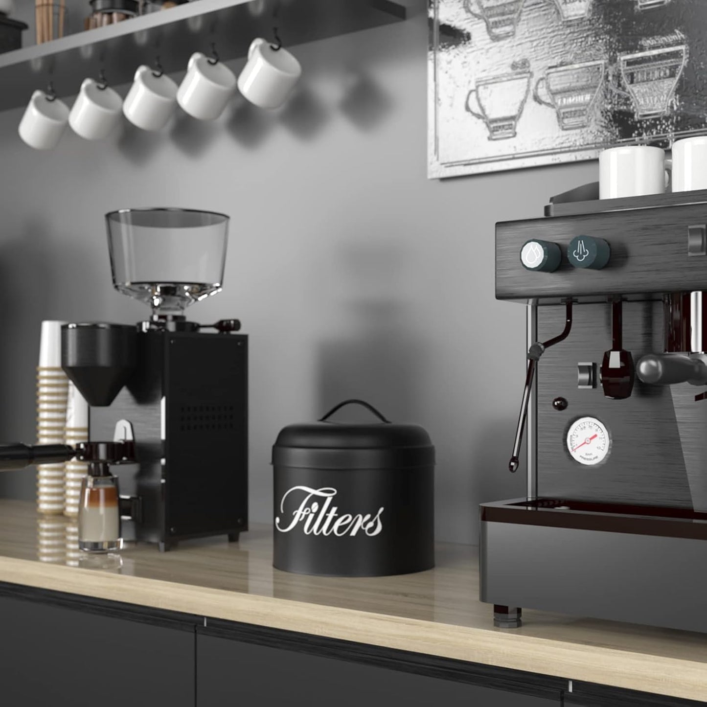 Coffee Filter Holder, Basket Storage Container for Counter, Black Small Bar Accessories for Coffee Bar Station(Black)