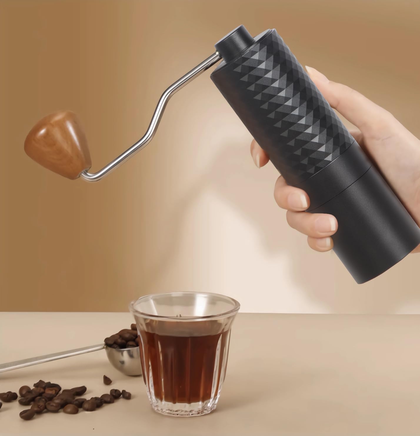 Manual Coffee Grinder - Precision CNC Stainless Steel Burr Grinder with Adjustable Settings, Double Bearings for Smooth Grinding - Ideal for Home, Office, and Camping Espresso Enthusiasts