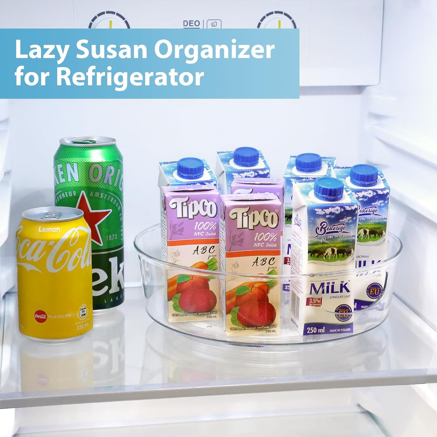 GUZON 6 Pack Lazy Susan Turntable for Cabinet, 10 Inch Lazy Susan Organizer with Handles and High Sides, Clear Rotating Organizer for Kitchen, Pantry, Dresser, Refrigerator, Bathroom, Table, Fridge