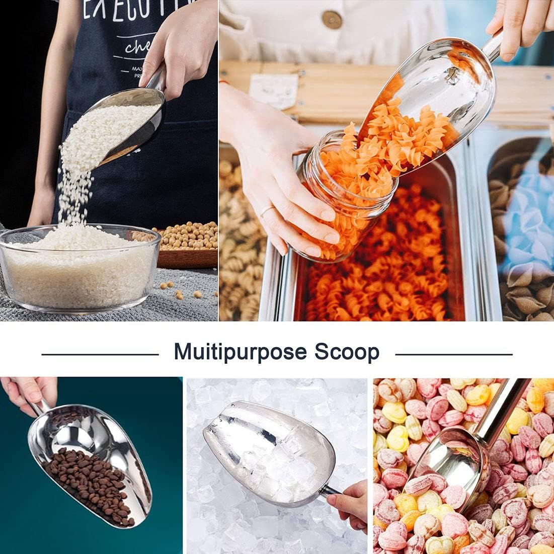 Ice Scoop,Ice Scooper for Ice Maker,24OZ Stainless Steel Metal Food Scoop Kitchen Bar Party Wedding Heavy Duty,Scoops for Household Purposes,Silver (11in)