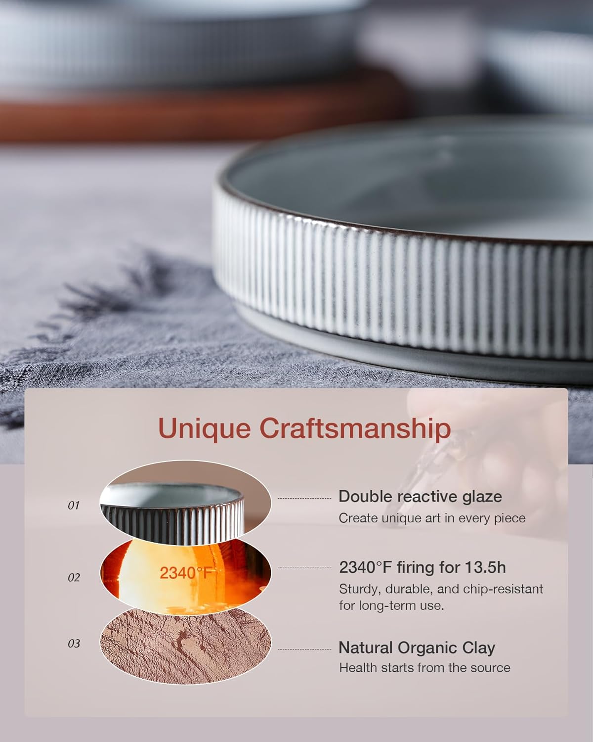 famiware Star 7.5" Pasta Bowls Set, Salad Bowl Set of 6, Double Reactive Glaze, Stackable, Perfect for Your Friend for Housewarming, Thanksgiving, Christmas, Smoky Blue