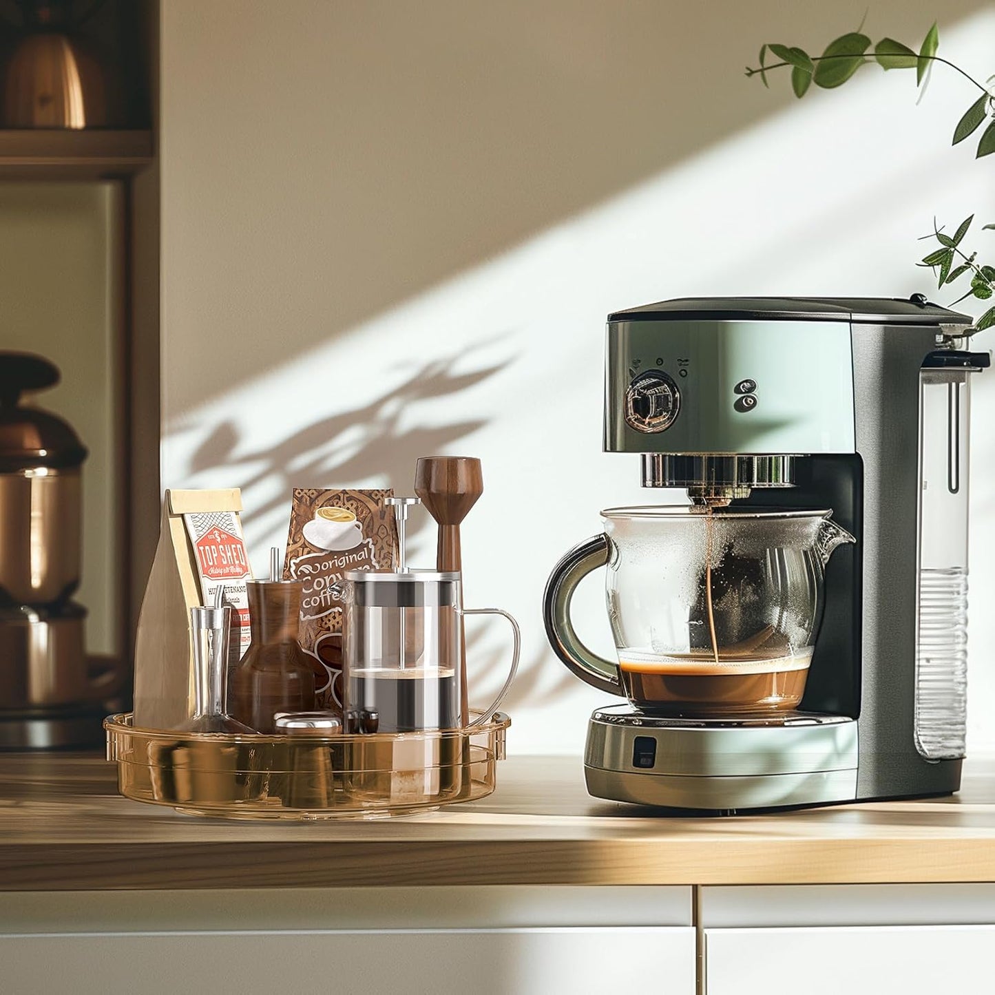 LAMU 4 Pack Lazy Susan Organizer, Lazy Susan Turntable for Cabinet, Refrigerator, Table Top, Kitchen, Bathroom, Pantry Organizers and Storage, 12in 10.6in, Amber