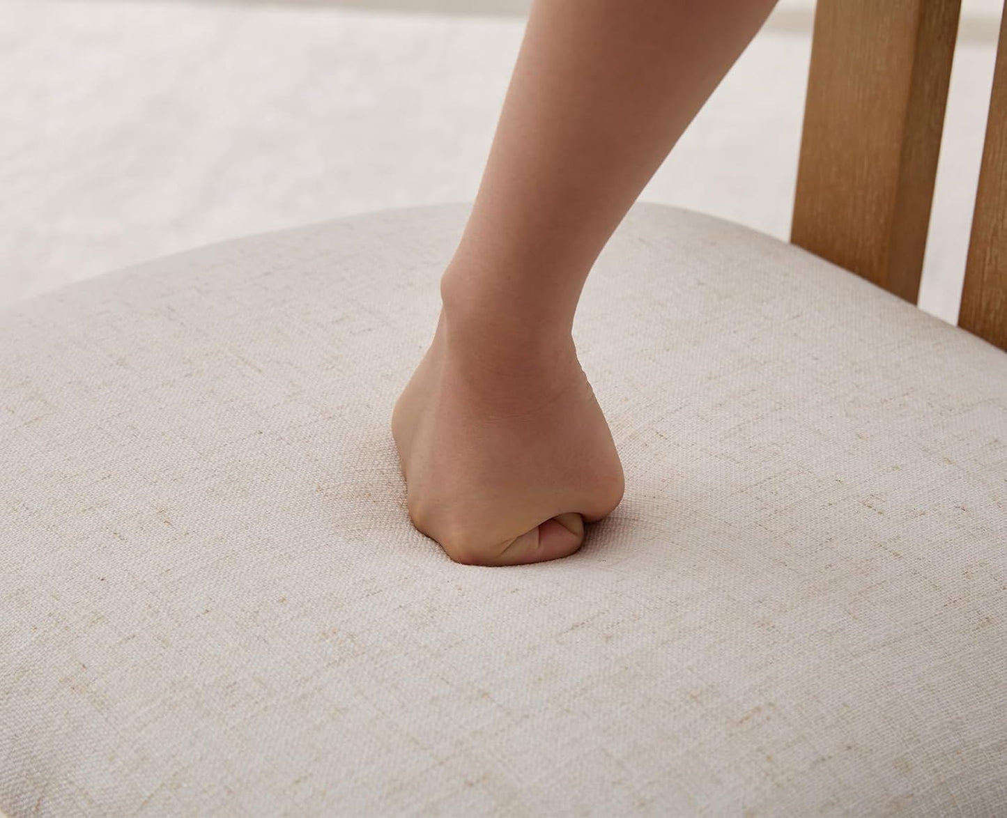 chairus Linen Dining Chairs Set of 6 Modern Farmhouse Kitchen Chairs with Open Low Back Upholstered Wood Side Chairs for Dining Room, Restaurant, Living Room, White