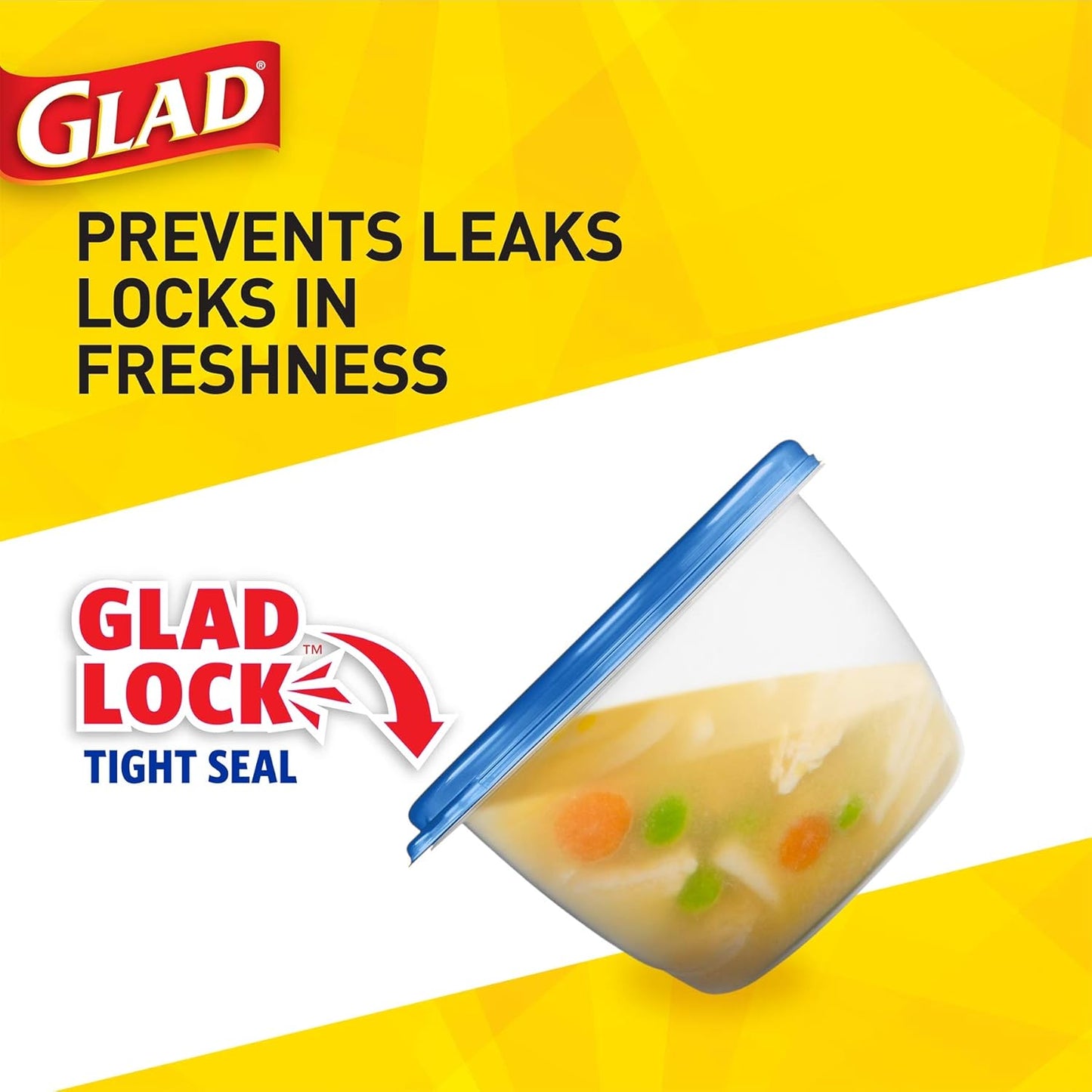 Glad GladWare Entrée Food Storage Containers, Medium Square - Meal Container Holds up to 25 Ounces of Food - Lock Tight Seal, 5 Count - 2 Pack
