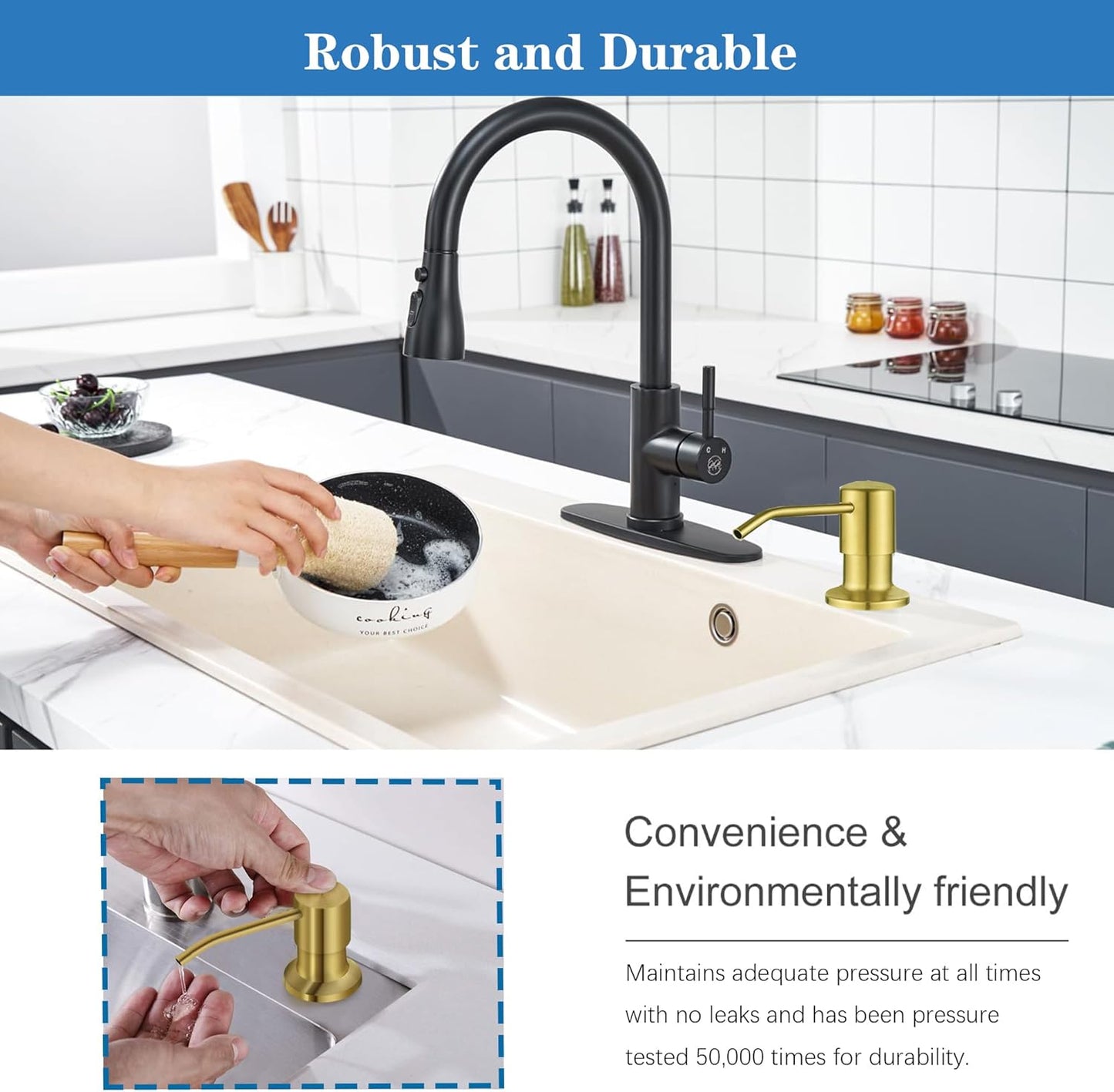 Soap Dispenser for Kitchen Dish Sink Built in Soap Dispenser Pump Gold with 47" Extension Tube Kit