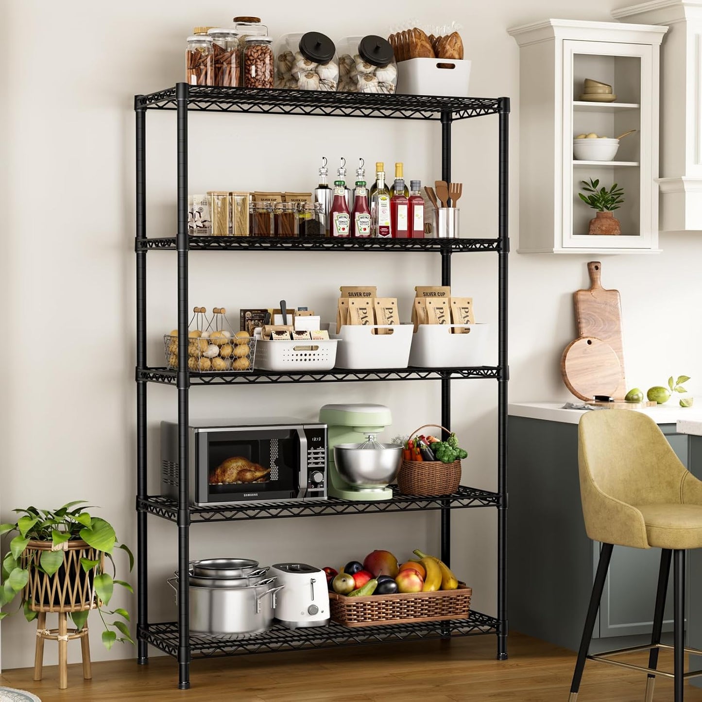 SINGAYE 5 Garage Heavy Duty Shelving Unit Kitchen Pantry Close Home Organizers and Storage Bathroom Shelf Laundry Room Organization Industrial Book Metal Wire Adjustable Shelves