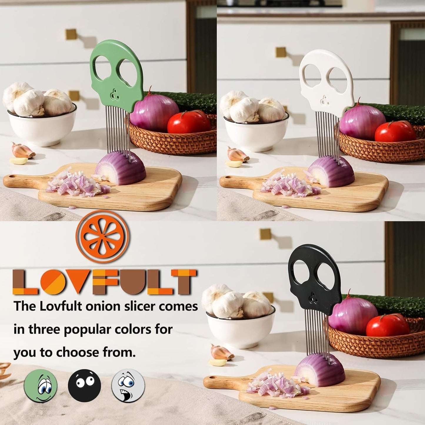 Stainless Steel Onion Cutter – Multi-Function Vegetable Cutter & Herb Stripper for Avocados, Eggs, Tomatoes, Potatoes (Black)