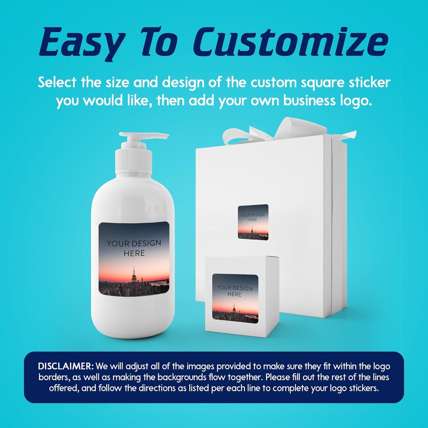 100 Custom Vinyl Stickers - Upload Your own Image, Text, Design, Logo - Personalized Logo Labels for Handmade, Packaging, Bottle, Jars, Candle, Brand Stickers (City, 3x3 Square)
