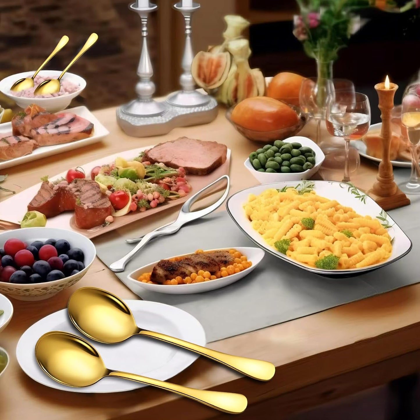 Gold Stainless Steel Serving Spoons Set - 8 Large Spoons, 10-Inch, Dishwasher Safe