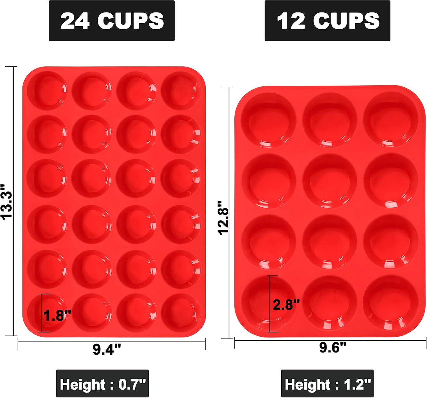 Anaeat Silicone Muffin Pan Set - Regular 12 Cups & Mini 24 Cups Cupcake Baking Molds with Flexible & Non-Sticky, Just Pop Out for Making Muffin Cakes, Cupcake, Chocolate,Tart and Desserts (2 Pack)