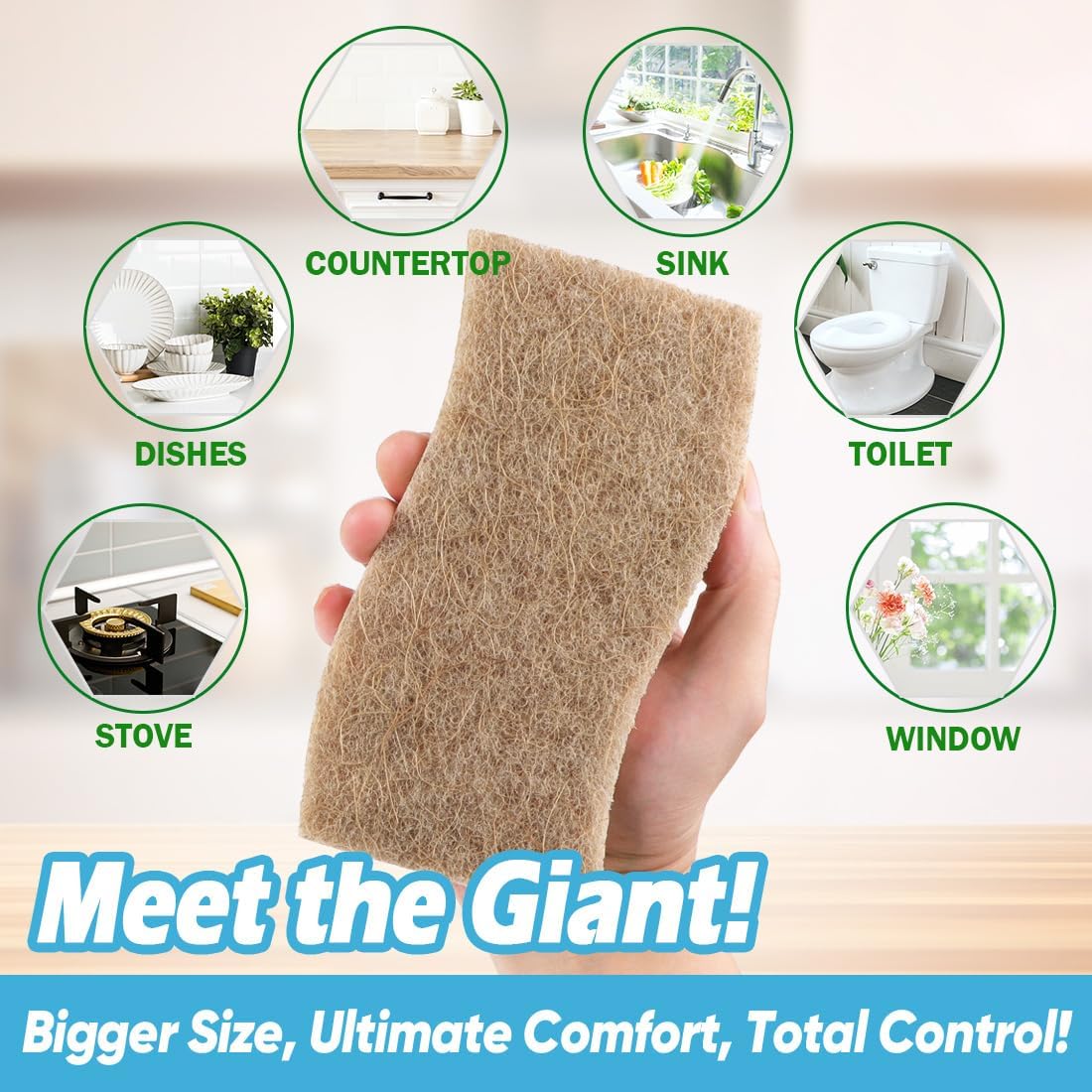 AIDEA XL Scrub Sponges Non-Scratch, 12Count, Large Natural Sponge for Non Stick Cookware, Sponges Kitchen, Cellulose Cleaning Sponge for Dishes, Kitchen, Bathroom, Household