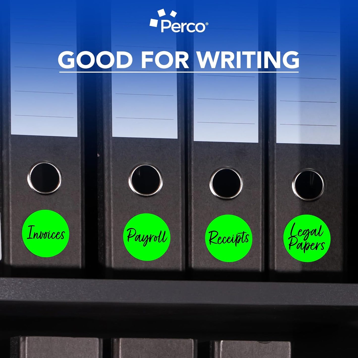 Perco Fluorescent Green 3-Inch Round Circle Dot Sticker Labels - Multi-Roll Pack (3 Rolls, 500 Labels Each) - Permanent Adhesive, Vibrant Colors, Strong Hold - Perforated for Easy Use - Made in USA