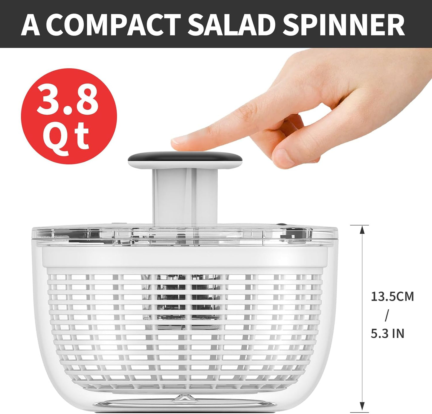 Smile mom Salad Spinner Small Lettuce Spinner Kitchen Gadgets Vegetable Washer, High Efficiency for Home Kitchen Washing & Drying Leafy Vegetables, One-Handed Handle Easy Press 3.8 Qt White