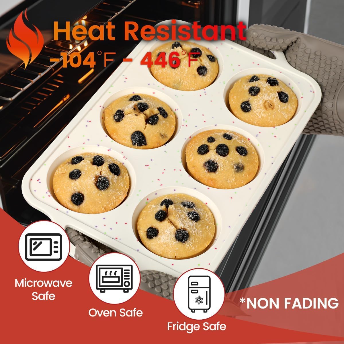 Jumbo Muffin Pan, Metal Reinforced Frame 3.5 inch Large Silicone Cupcake Pan 6 cups Large Muffin Pan with Handle Nonstick Jumbo Muffin Tin for Baking Giant Homemade Muffins, Cupcakes, Frittatas